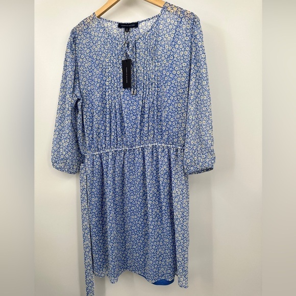 $109 Tommy Hilfiger Women's Blue Floral Print Dress Size L - Picture 1 of 7